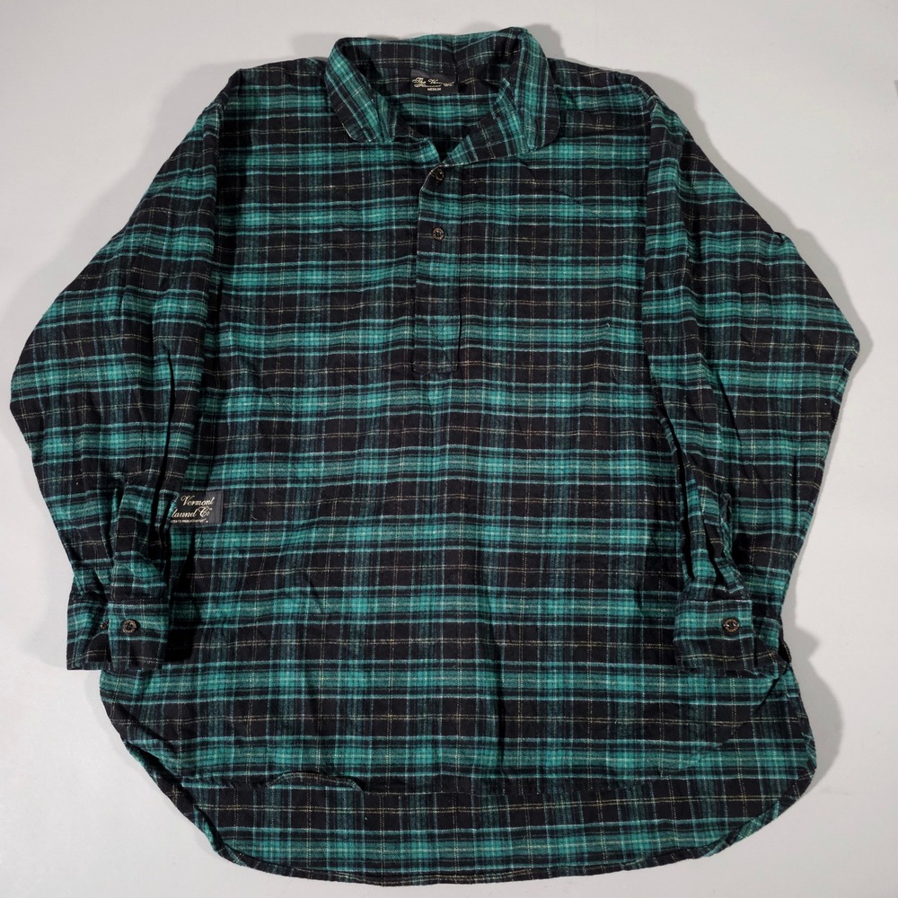 The Vermont Flannel Co Shirt Mens Medium Green Black Plaid Pullover Henley USA